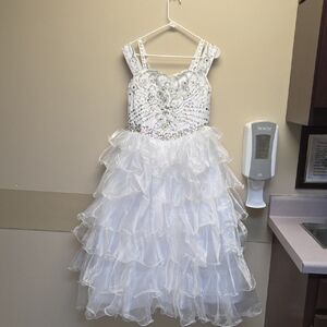 White Sequin Beaded Pageant Dress